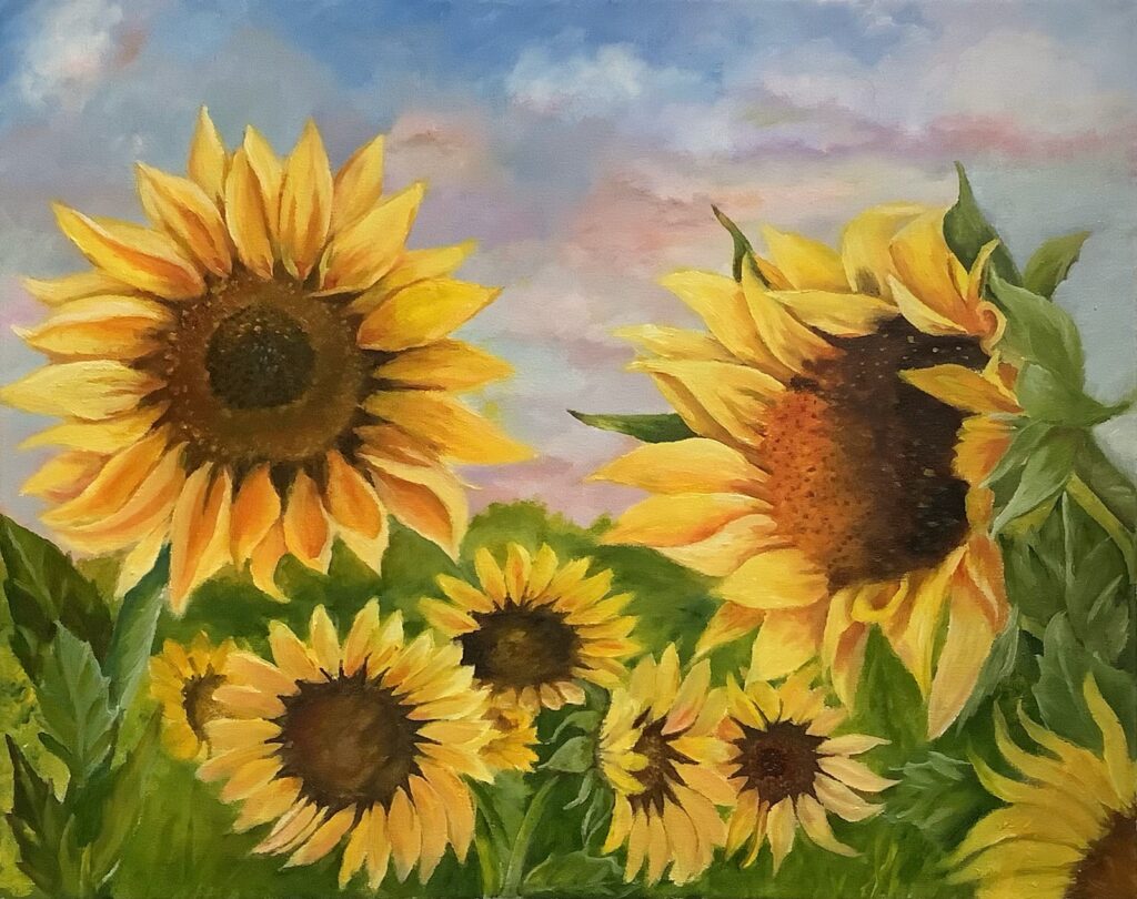 Facing The Giants.(Sunflowers) by Janis Clary "O". 16x20" oil painting  on canvas.