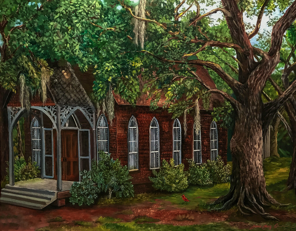 The St. James-Santee Episcopal Church in McClellanville was built in 1890. Painting by Janis Clary "O" Fine Art