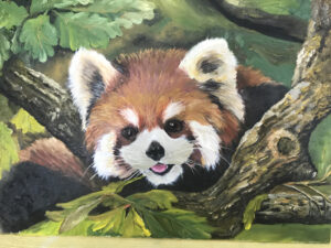 Red Panda by Janis Clary "O" Fine Art. 24X30.5" Oil on Canvas. Fine art for sale, home and office decor. Abstract, realism, impressionism. Stuart, Martin County, Treasure Coast, Florida. MartinArts, Martin Artisans Guild. Martin County Open Studio Tour