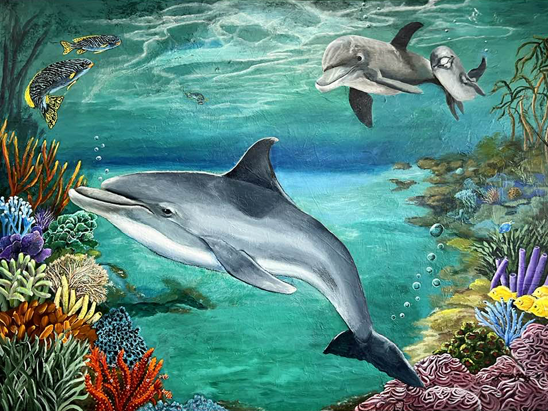 The Reef. 36X48" Acrylic on gallery wrapped canvas. Fine art for sale, home and office decor. Abstract, realism, impressionism. Stuart, Martin County, Treasure Coast, Florida. MartinArts, Martin Artisans Guild. Martin County Open Studio Tour