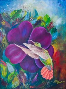 Green Breasted Mango Hummingbird. (Oil on Canvas)Janis Clary Fine Art, Stuart, Martin County, Treasure Coast, Florida