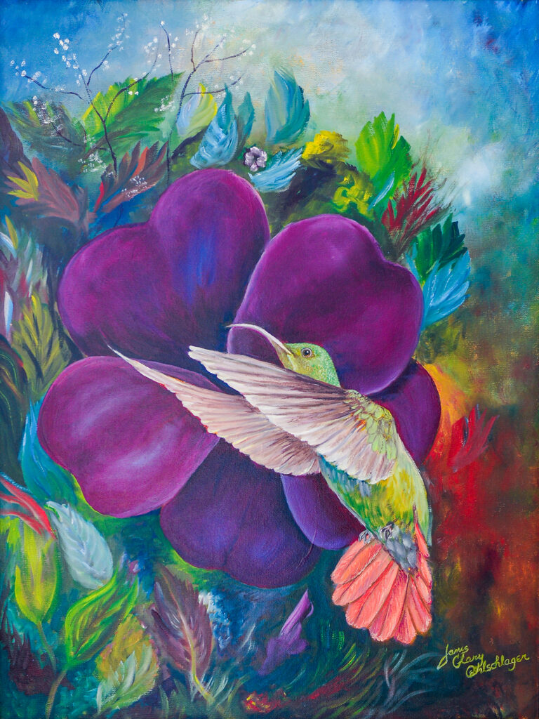 Green Breasted Mango Hummingbird. Janis Clary Fine Art, Stuart, Martin County, Treasure Coast, Florida